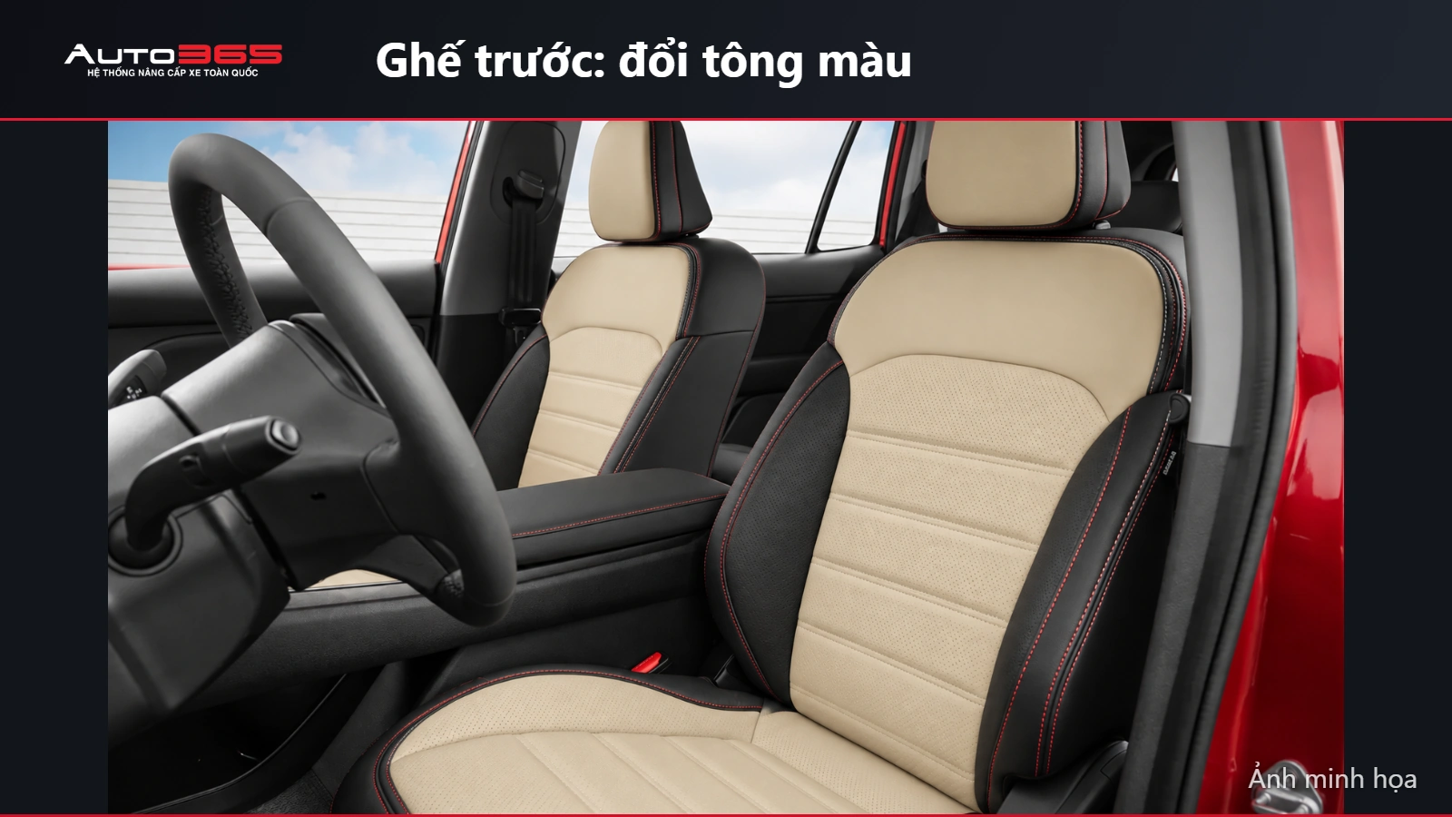 Ảnh minh họa kết quả đổi màu bọc ghế trước VF7 với trung tâm sáng và viền đen