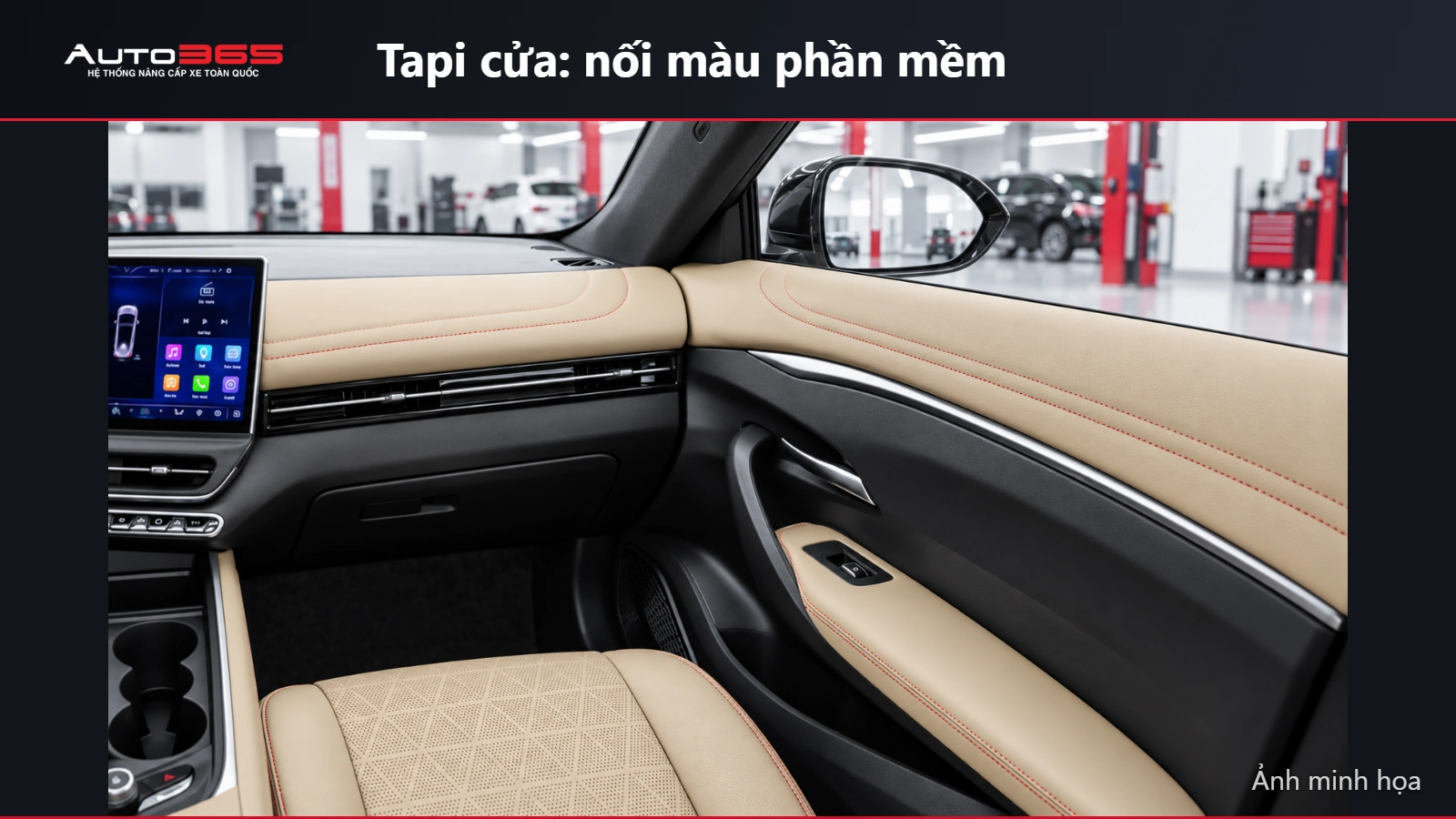 Ảnh minh họa đổi màu phần bọc mềm tapi cửa VF7, không phủ nút và tay mở