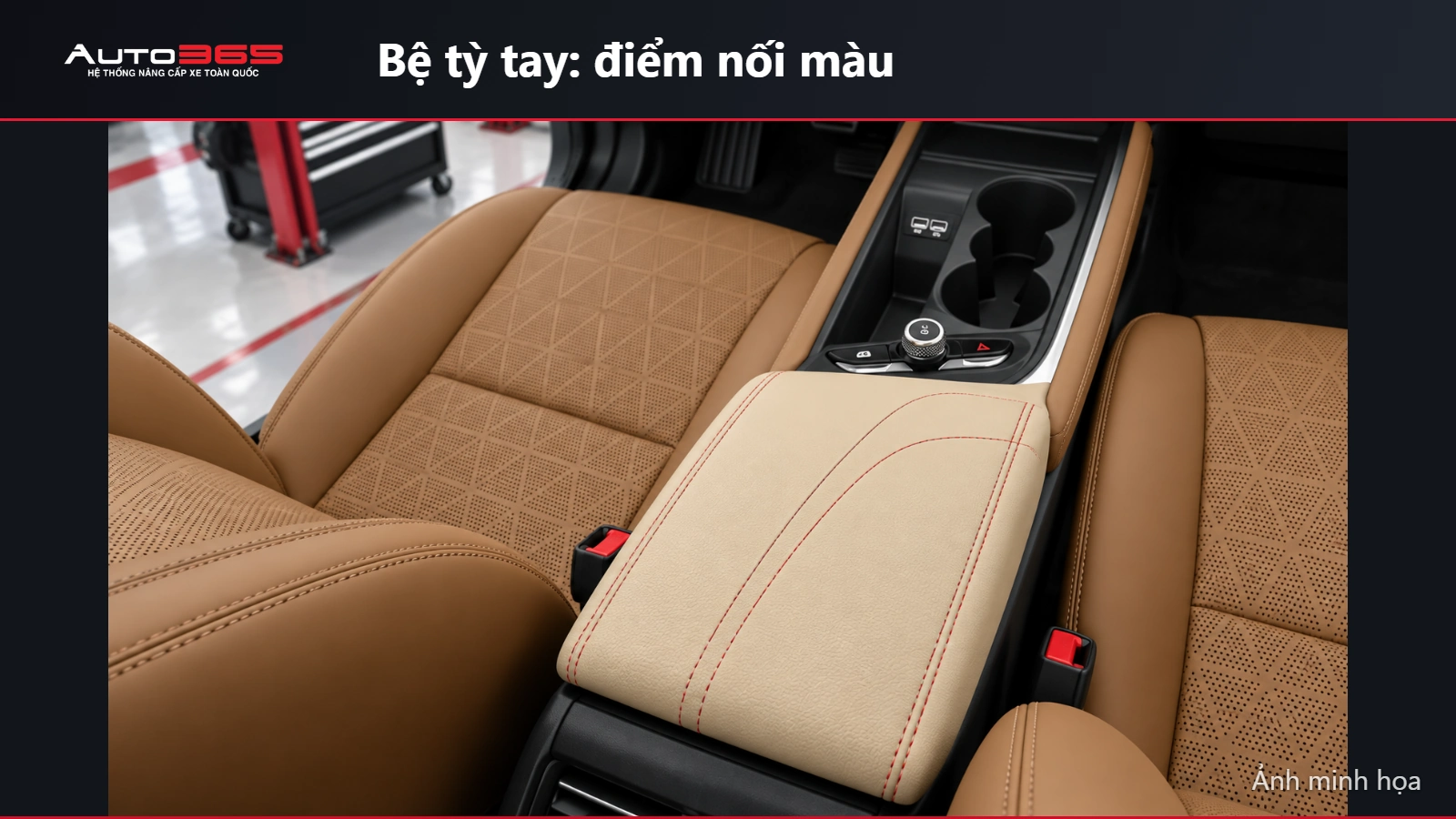 Ảnh minh họa bọc đổi màu nắp bệ tỳ tay trung tâm VF7 giữ khe và cơ cấu mở
