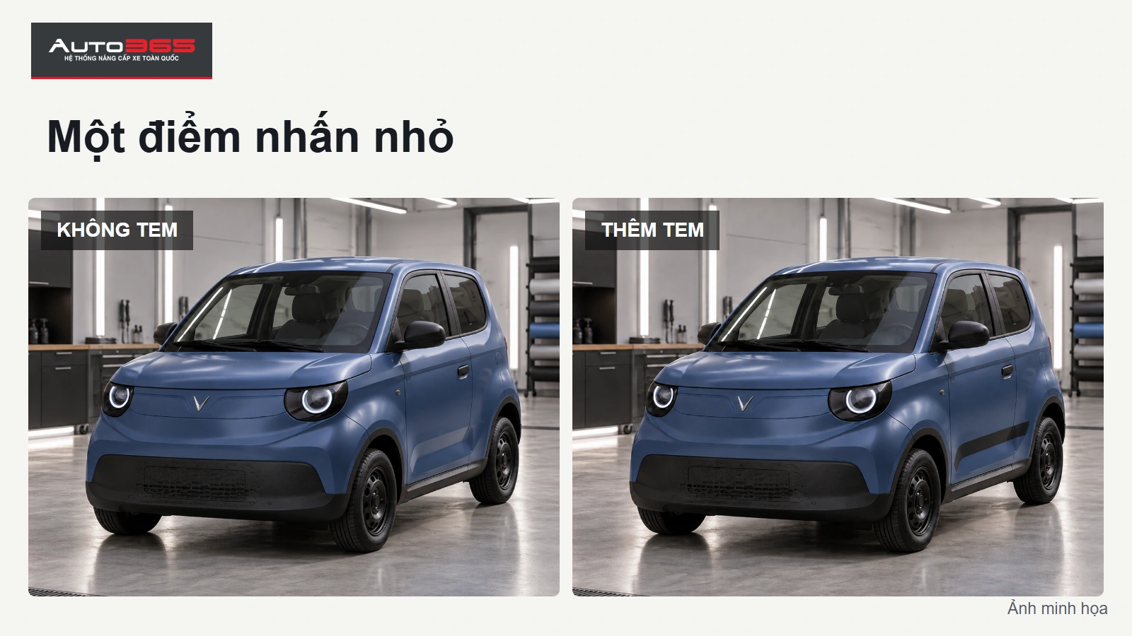 Đồ họa Auto365 về đổi màu VF2: Một điểm nhấn nhỏ; hình minh họa mô phỏng