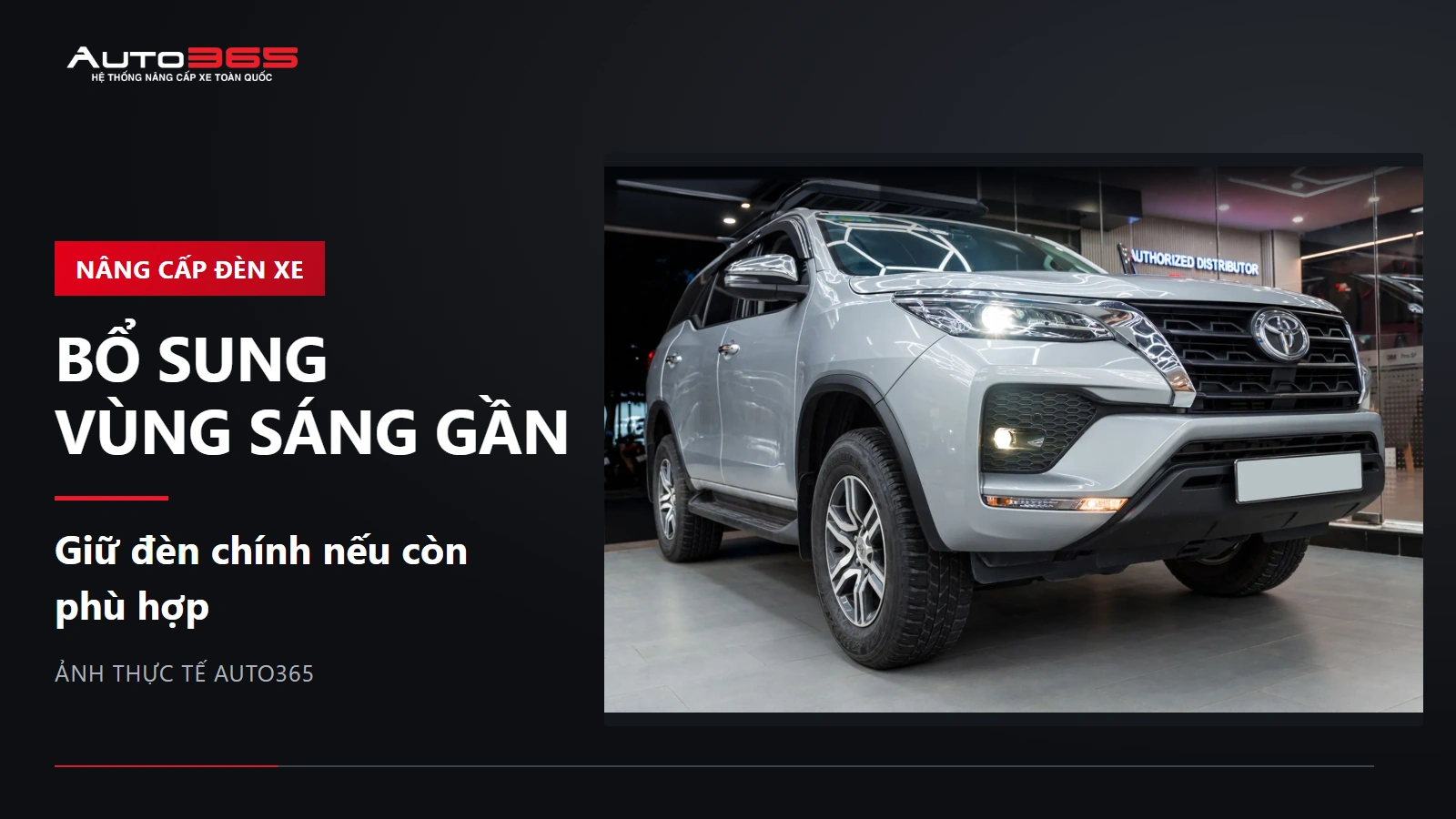 Ảnh thực tế Fortuner 2.4AT 2022 sau khi lắp bi gầm X-Light F10 Hyper 2.0 tại Auto365
