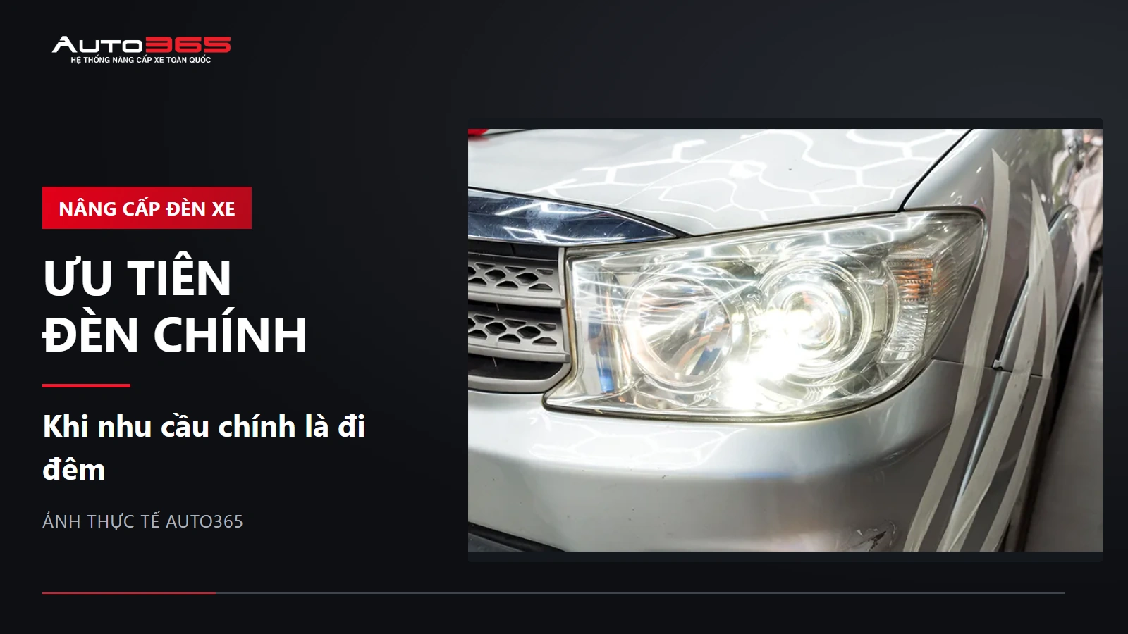 Ảnh thực tế cụm đèn chính Fortuner 2020 sau khi lắp X-Light X5 Ultra tại Auto365