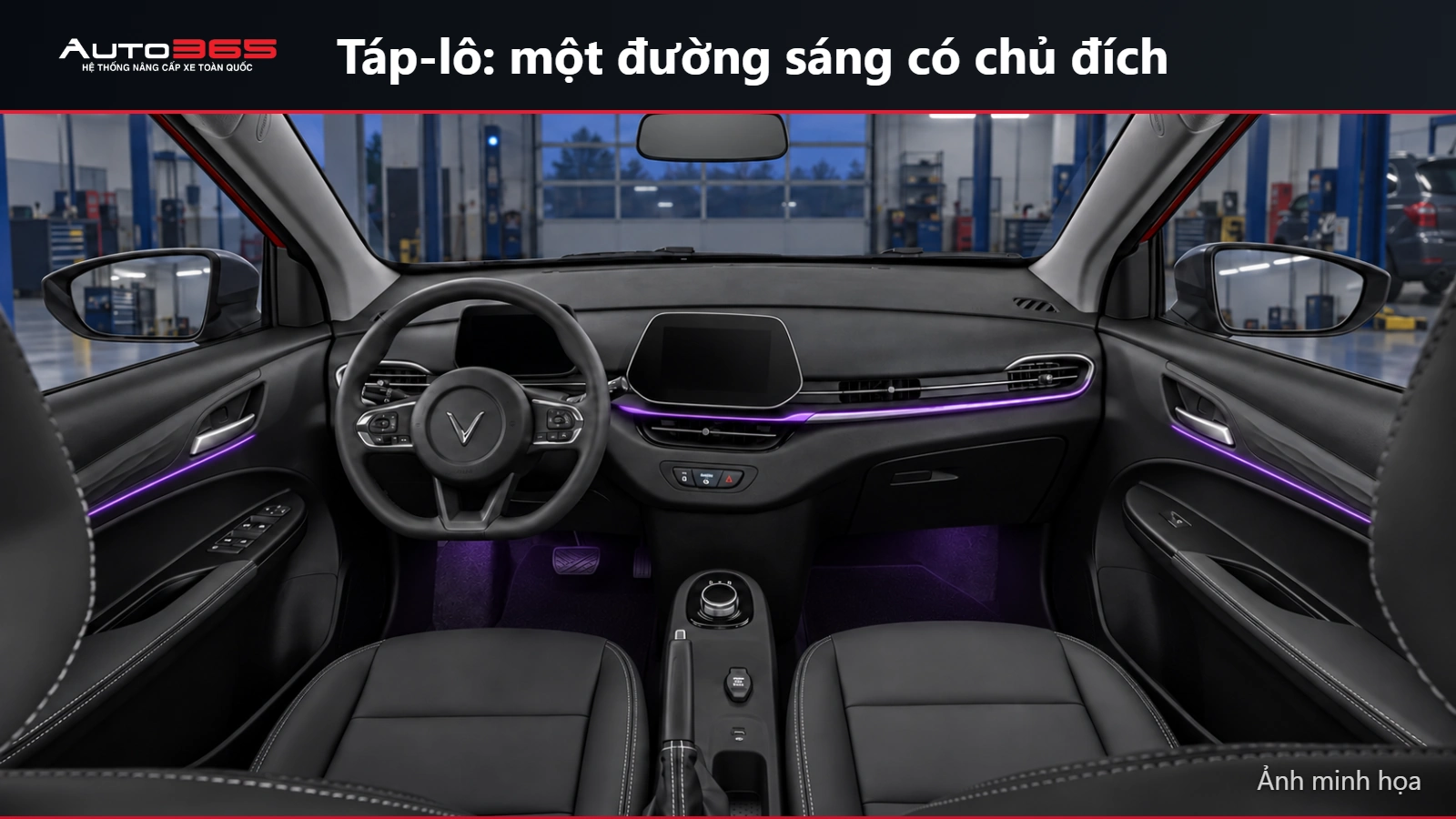 Ảnh minh họa LED viền tại đường trang trí táp lô Herio Green, giữ màn hình vô lăng và mặt túi khí