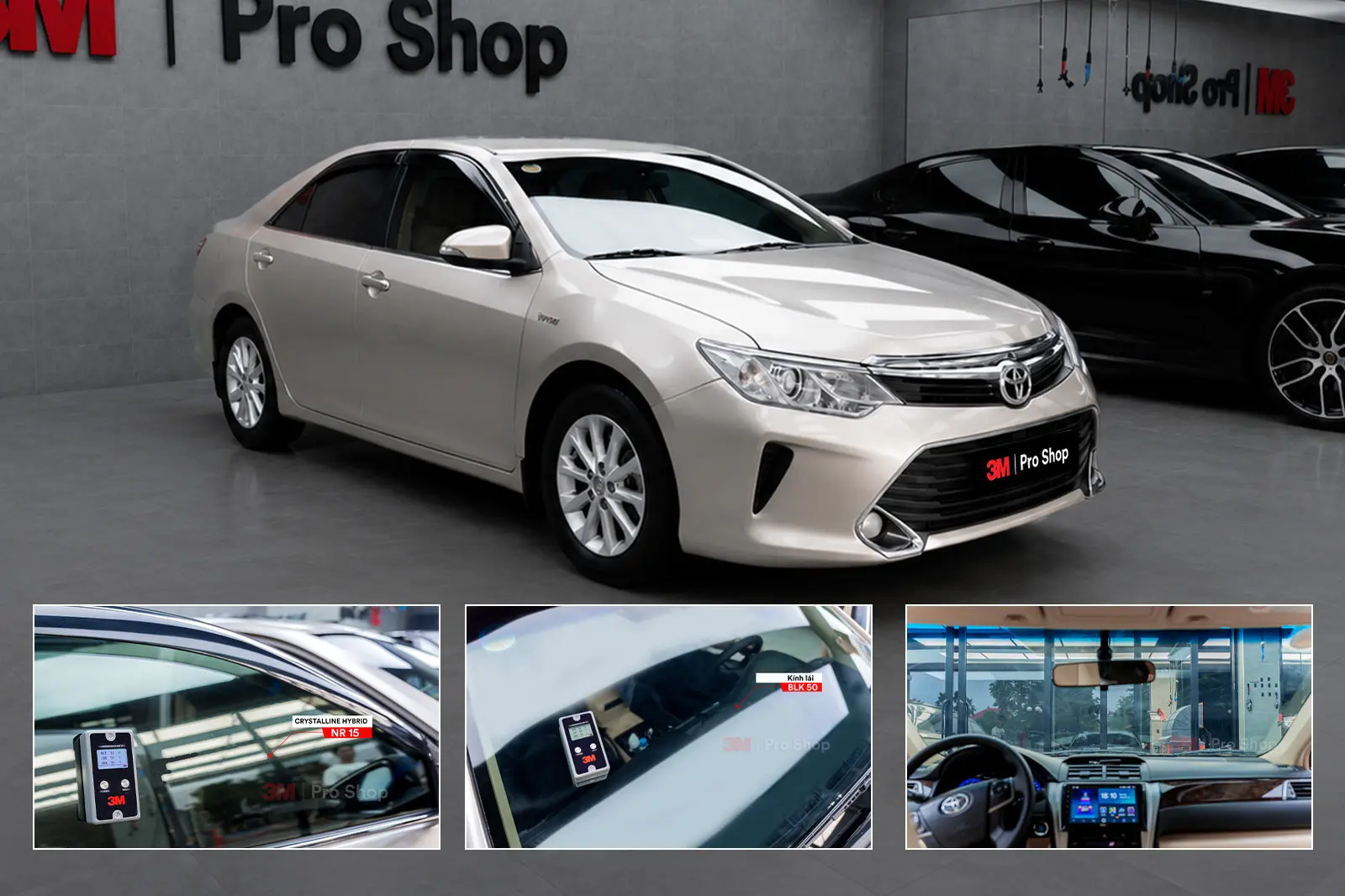 Toyota Camry dán phim 3M Crystalline Hybrid — kính lái CR BLK 50, sườn NR 15 tại Auto365