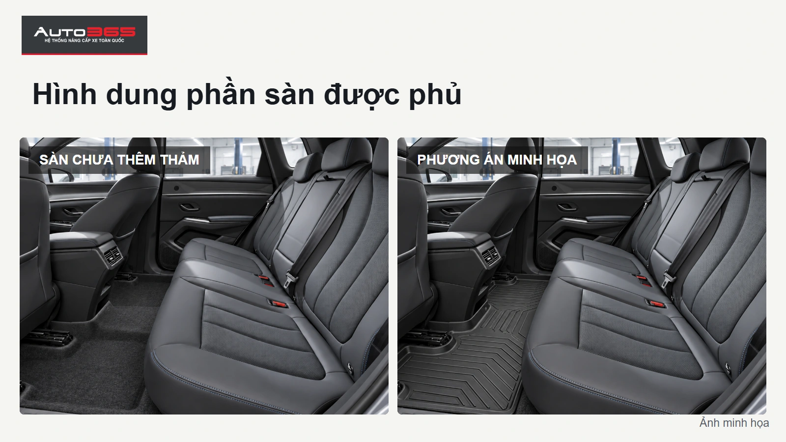 Cặp mô phỏng cùng góc cabin Sealion 5 trước và sau khi thêm lớp thảm; không phải ca thi công thực tế.