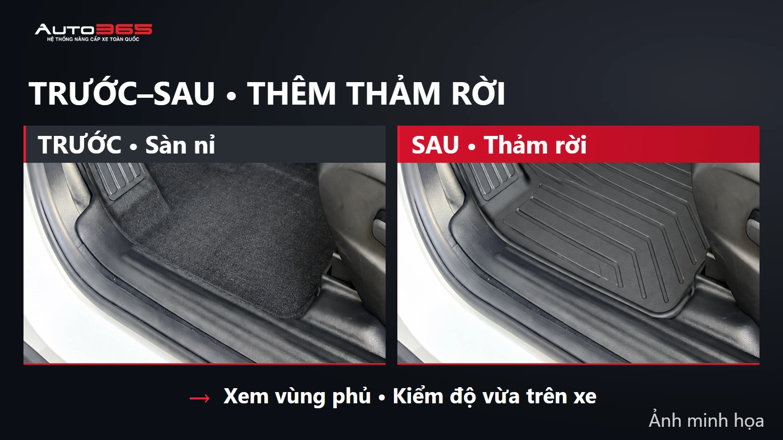 Hình minh họa mô phỏng trước–sau • thêm thảm rời — VinFast VF8