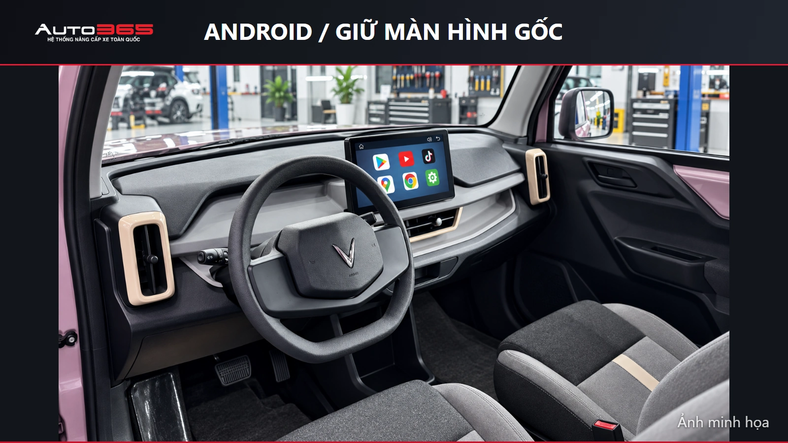 Ảnh minh họa mô phỏng màn hình gốc VF3 sau khi bổ sung giao diện Android bằng MHU