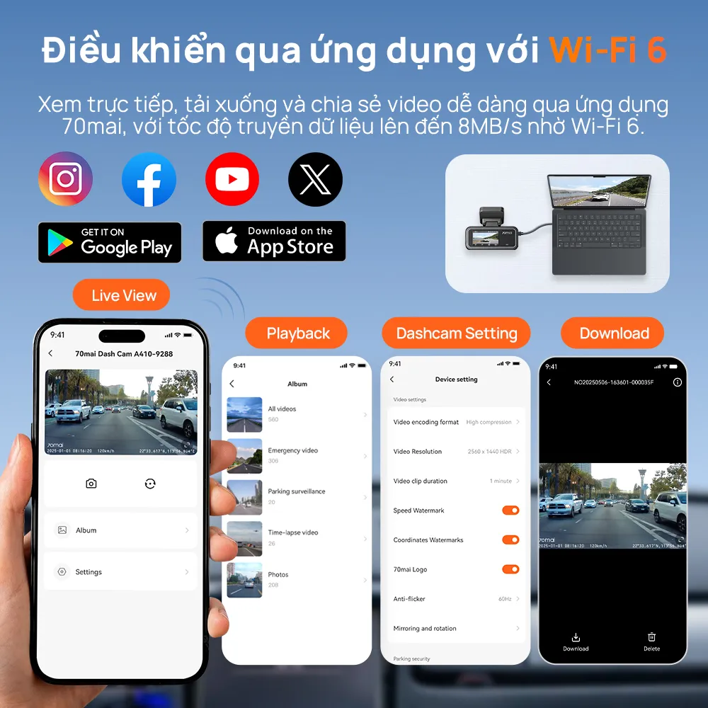 Quản lý video qua Wi-Fi 6 và ứng dụng 70mai