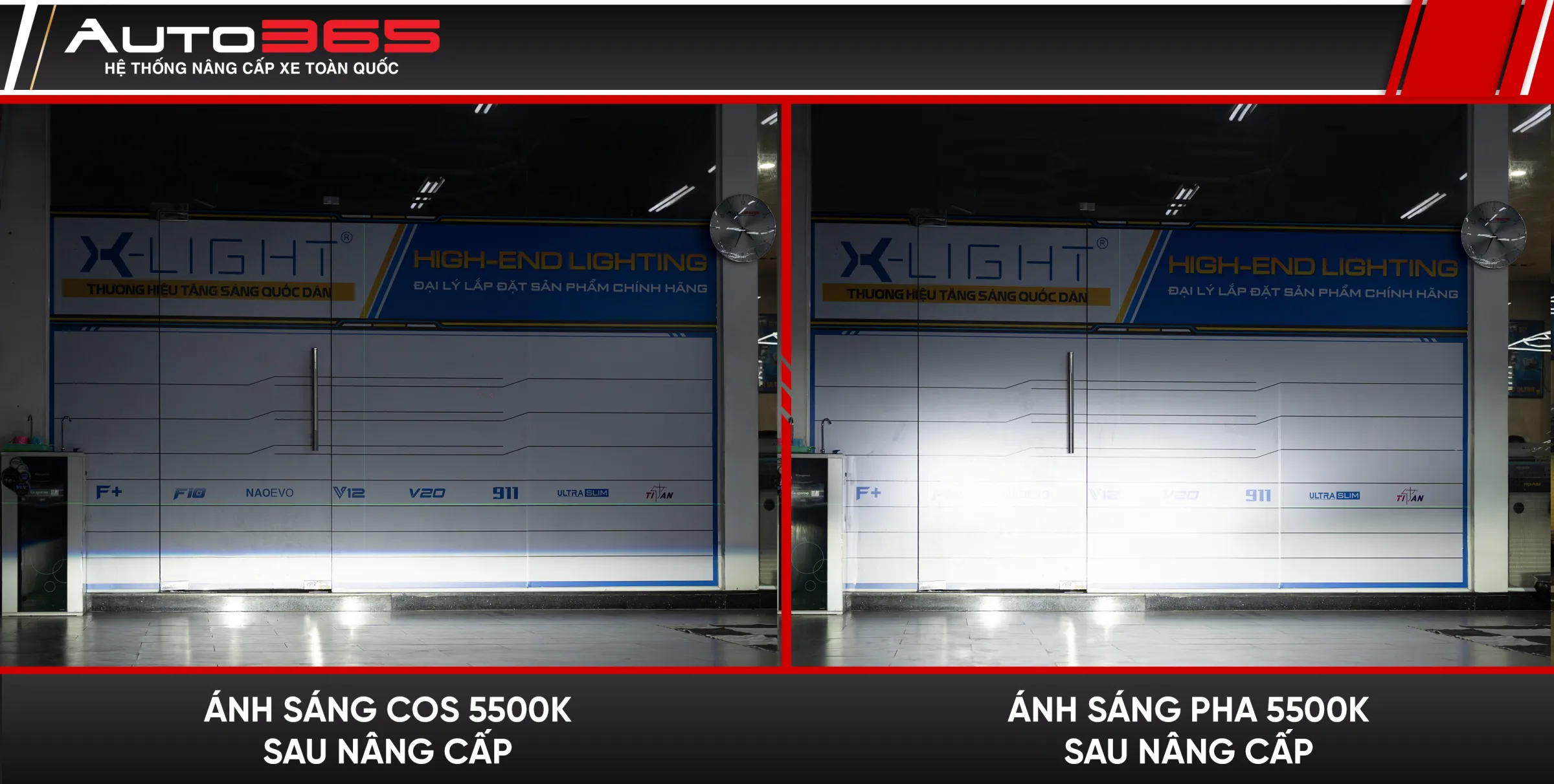 Vùng sáng Cos và Pha 5500K sau nâng cấp tại xưởng.