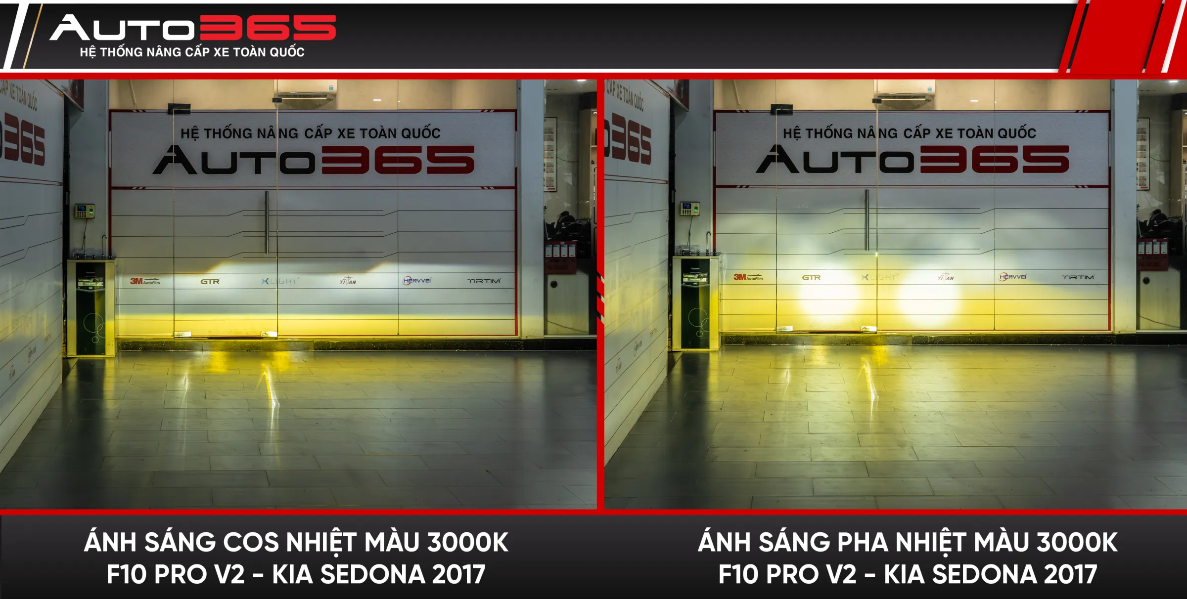 Ảnh ghép vùng chiếu Cos và Pha có nhãn 3000K tại xưởng.