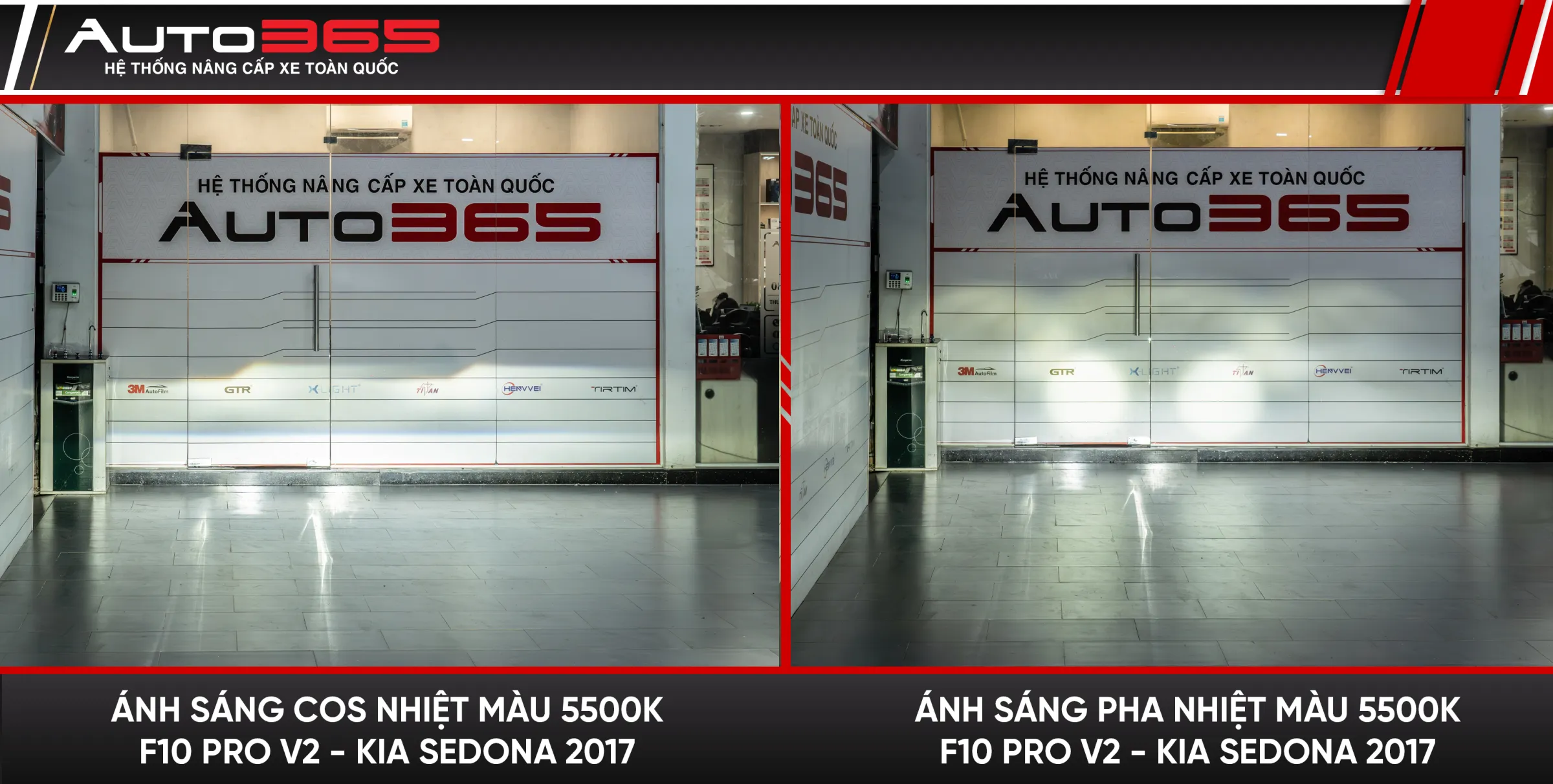 Ảnh ghép vùng chiếu Cos và Pha có nhãn 5500K tại xưởng.
