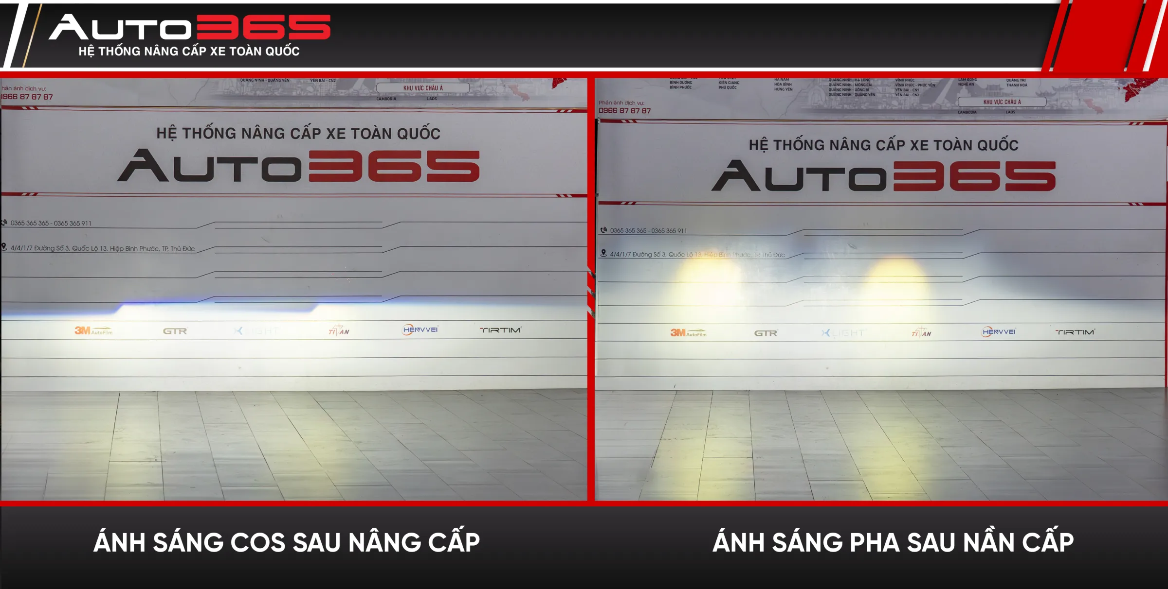 Vùng sáng Cos bên trái và Pha bên phải trên bảng kiểm tra