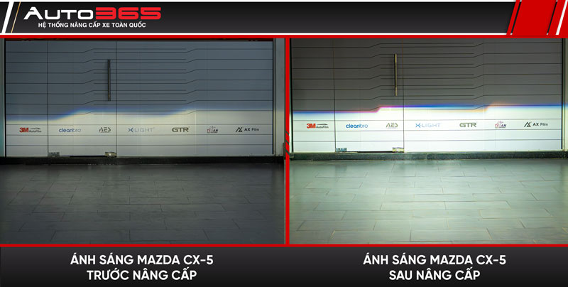 Ánh sáng thực tế Mazda CX-5 trước và sau khi lắp bi LED X-Light V30 Ultra