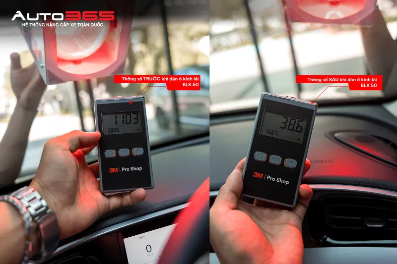 Thiết bị kiểm tra tại kính lái Geely EX2 trước và sau dán phim