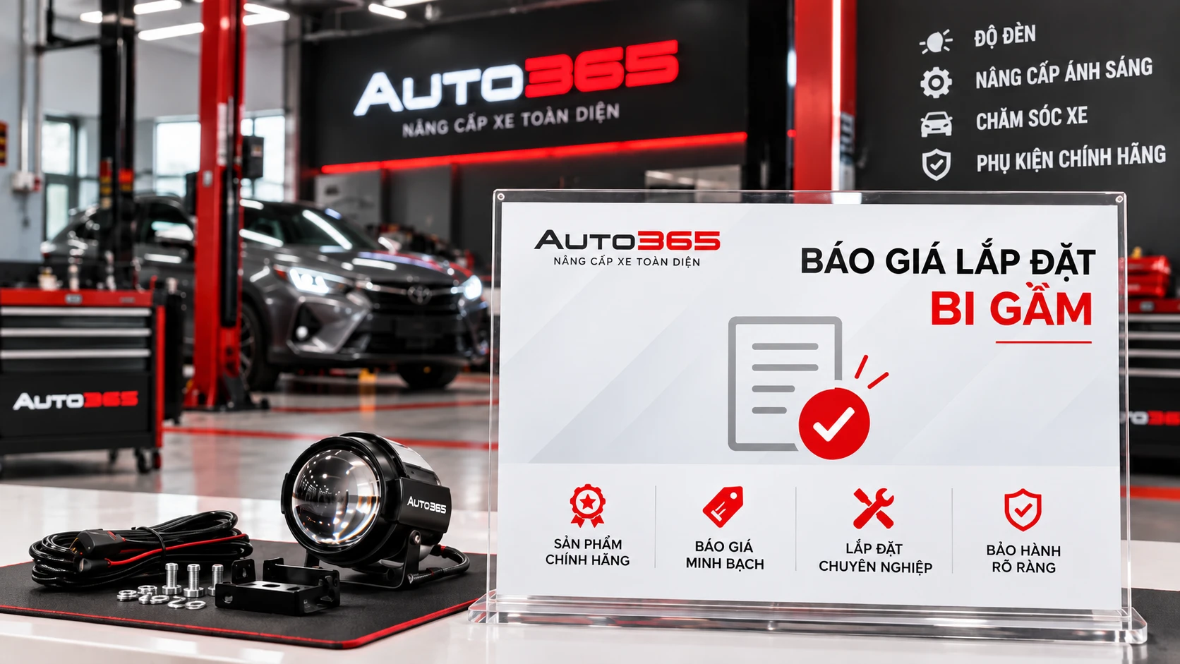 Bảng báo giá lắp đặt bi gầm tại xưởng Auto365 (ảnh minh họa)