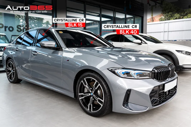 BMW 330i sau khi hoàn thiện cấu hình CR BLK 40 ở kính lái và CR BLK 15 ở kính sườn, kính lưng