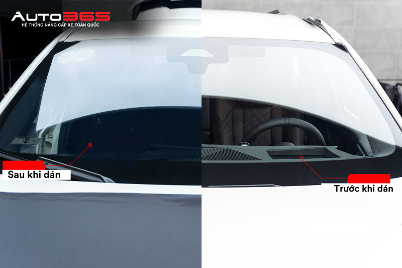 BMW X3 nhìn chính diện kính lái trước và sau khi dán 3M Crystalline CR BLK 40, thể hiện sự thay đổi sắc độ và tổng thể phần đầu xe