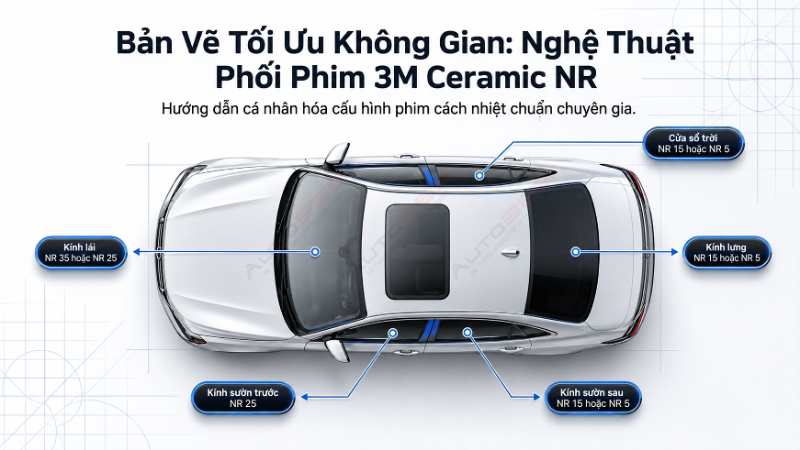 Tư vấn phối phim 3M Ceramic NR theo từng vị trí kính tại Auto365