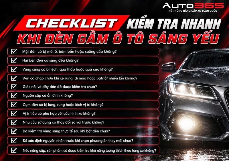 Checklist kiểm tra đèn gầm ô tô sáng yếu