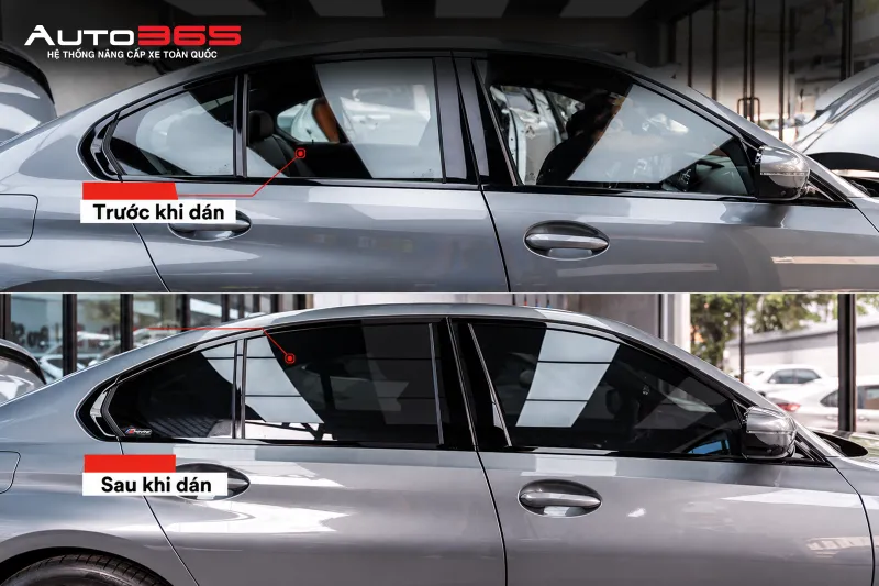 Dải kính sườn BMW 330i trước và sau khi hoàn thiện CR BLK 15