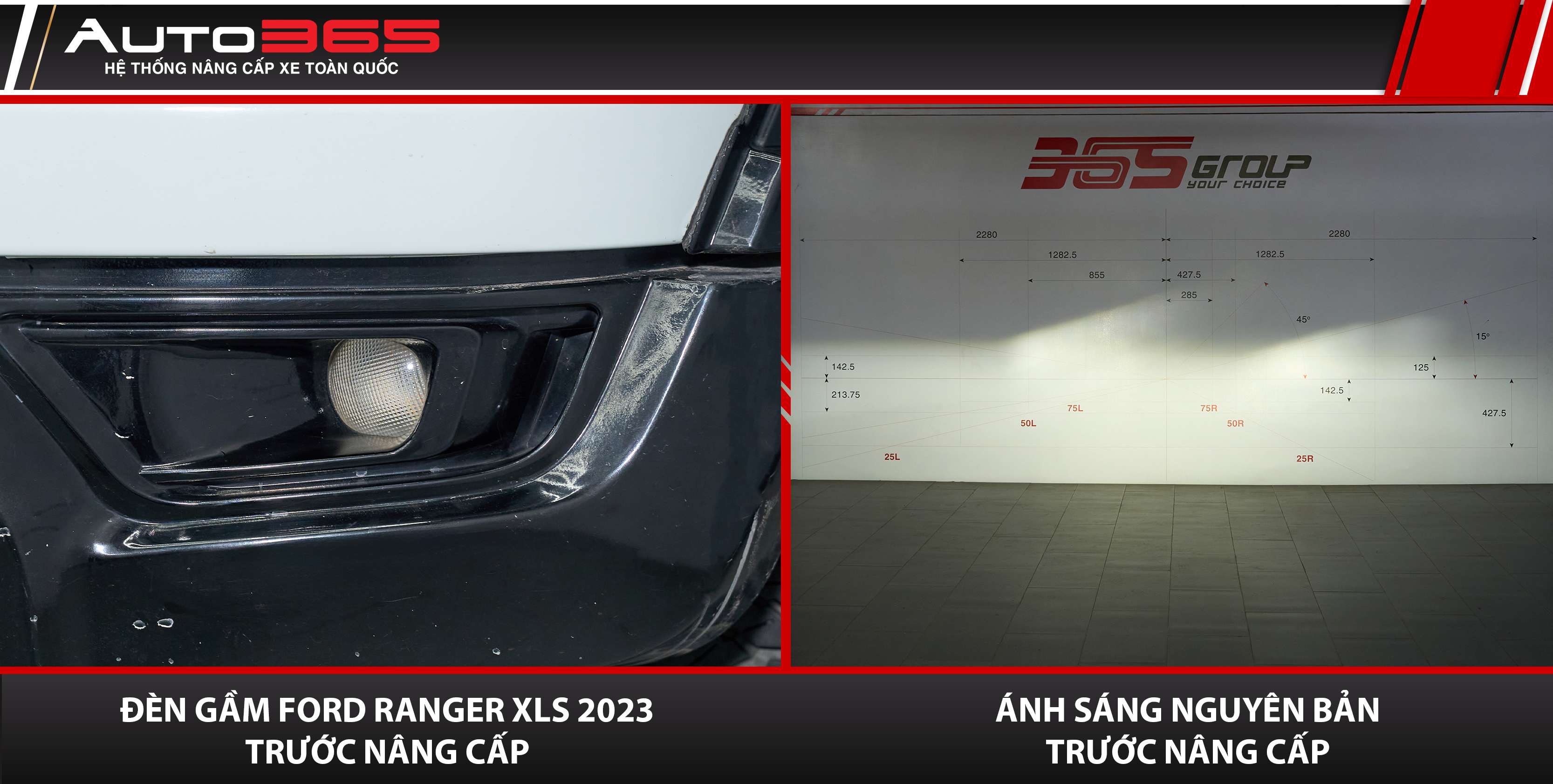 Đèn gầm Ford Ranger XLS 2023 trước khi lắp X-Light F10 New 2025