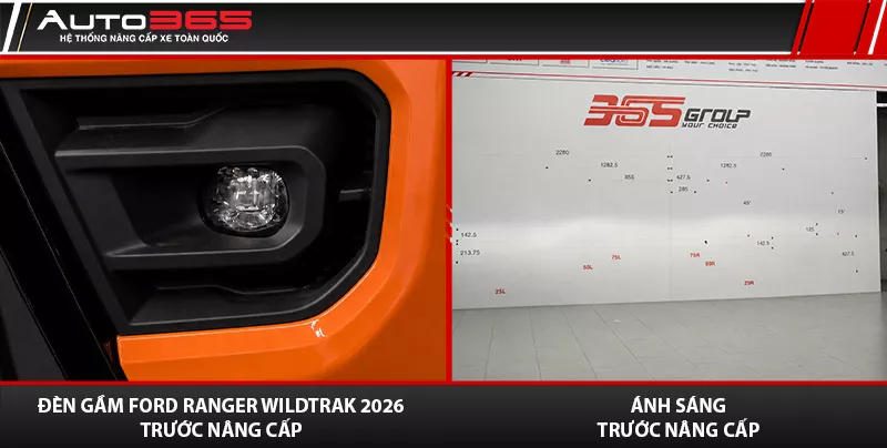 Đèn gầm nguyên bản Ford Ranger Wildtrak 2026 trước khi nâng cấp