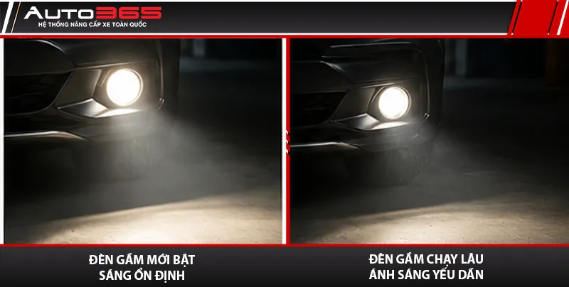 Minh họa đèn gầm ô tô giảm sáng sau khi chạy lâu
