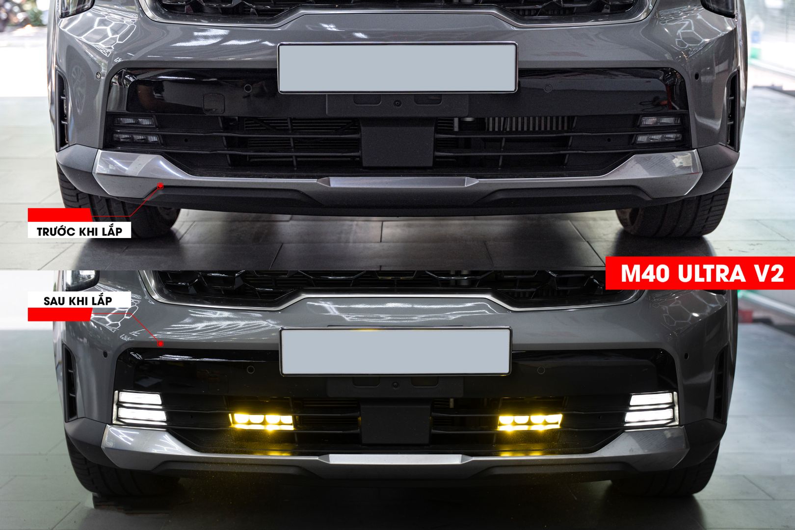 Kia Sorento trước và sau khi nâng cấp đèn gầm dạng rời M40 Ultra V2