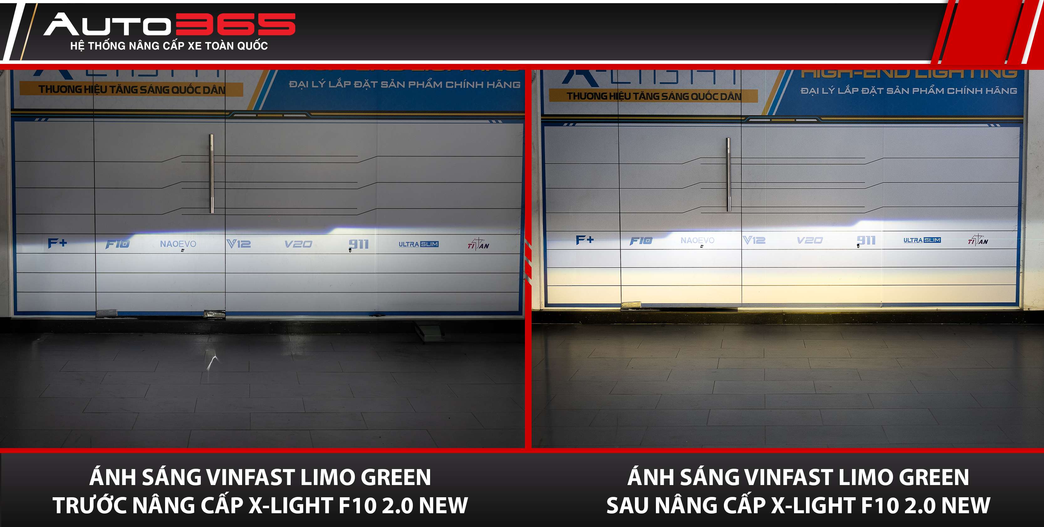 Ánh sáng của Limo Green trước và sau khi nâng cấp đèn bi gầm X-Light F10 2.0 New