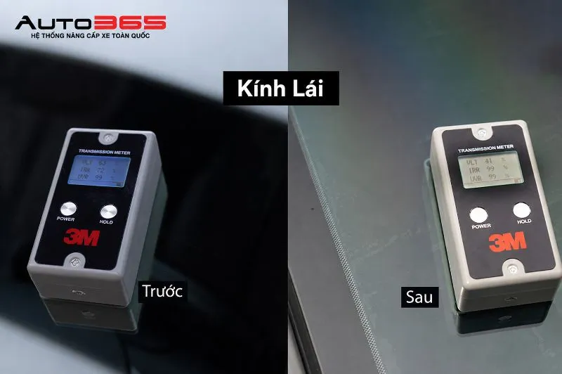 Hình ảnh hồ sơ ca Kia Sportage ghi nhận Split Transmission Meter 86110A mang nhận diện 3M hiển thị VLT 85% trước dán và 41% sau khi dán CR BLK 40