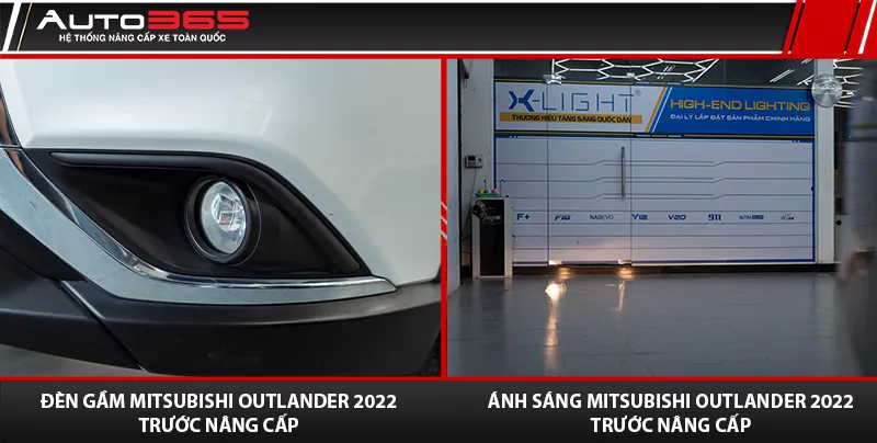 Hốc đèn gầm Mitsubishi Outlander 2022 trước khi lắp F10 Turbo V2