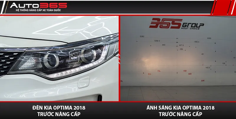 Đèn chính Halogen kết hợp thấu kính bi cầu của Kia Optima trước khi lắp X-Light V30 Ultra 2026