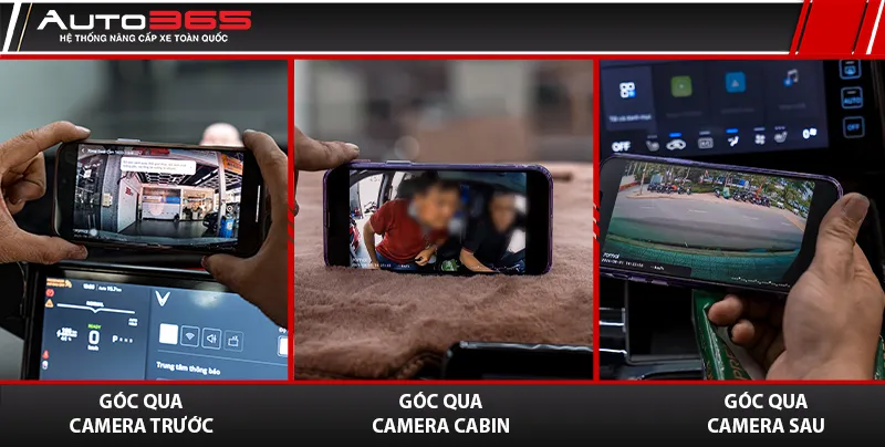 Kiểm tra 3 góc camera trước, cabin, sau qua ứng dụng điện thoại