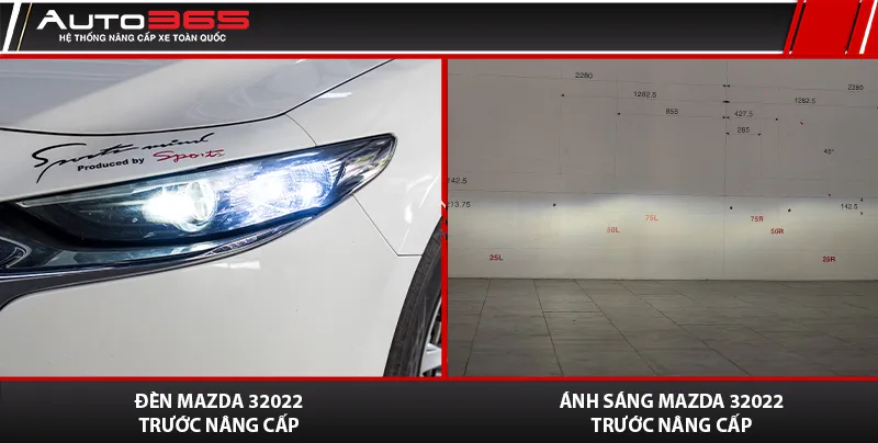 Đèn chính bi LED nguyên bản của Mazda 3 trước khi lắp Titan Black 2026