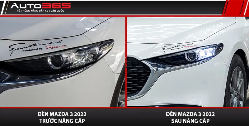 Đèn chính Mazda 3 sau khi lắp Titan Black 2026