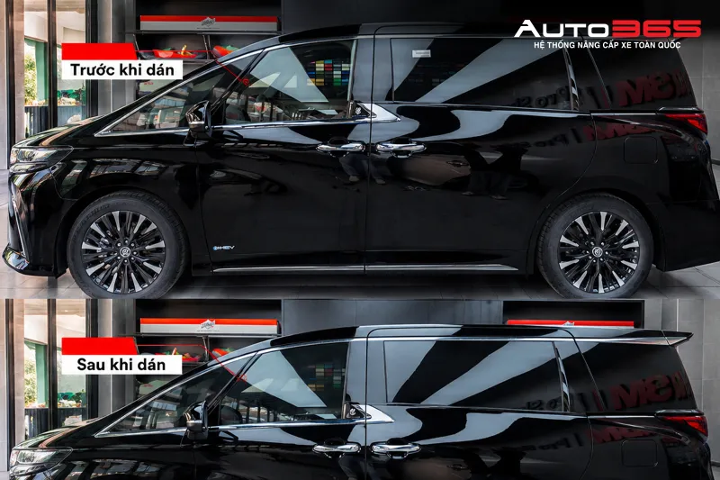 Ngoại quan Toyota Alphard trước và sau khi dán phim; ảnh dùng để tham khảo diện mạo