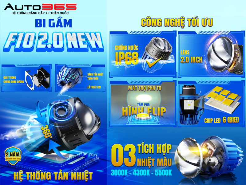 Thiết kế Bi gầm X-Light F10 2.0 New sử dụng lens 2.0 inch, cấu hình 6 chip LED Big kết hợp 1 chip LED Osram