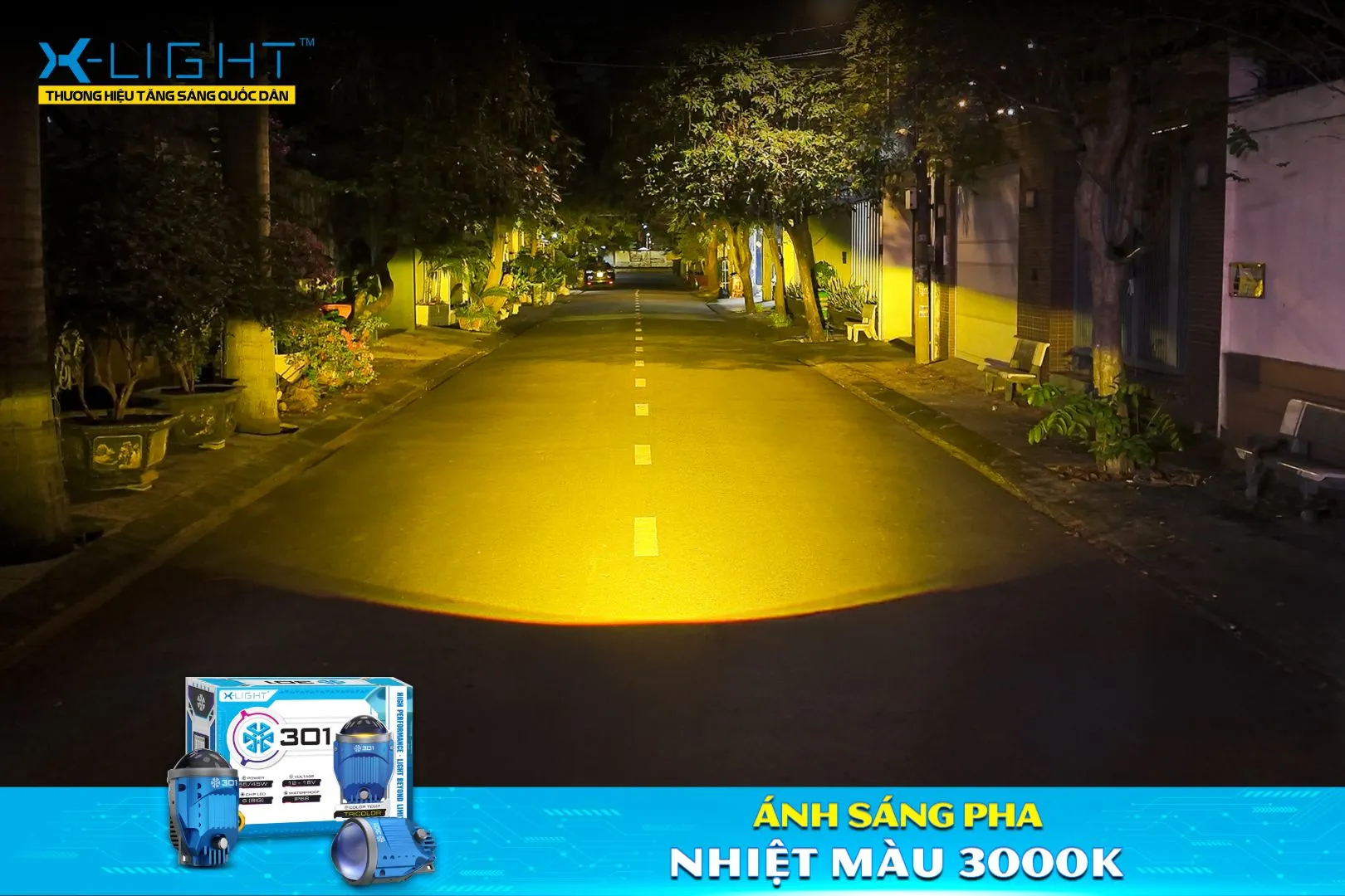 Ánh sáng Pha 3000K của X-Light 301 V2.