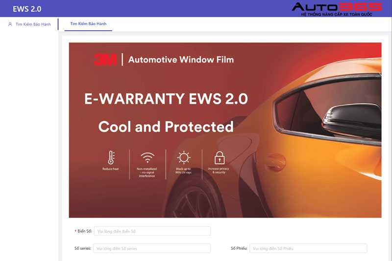 Giao diện tra cứu bảo hành điện tử e-Warranty phim cách nhiệt 3M