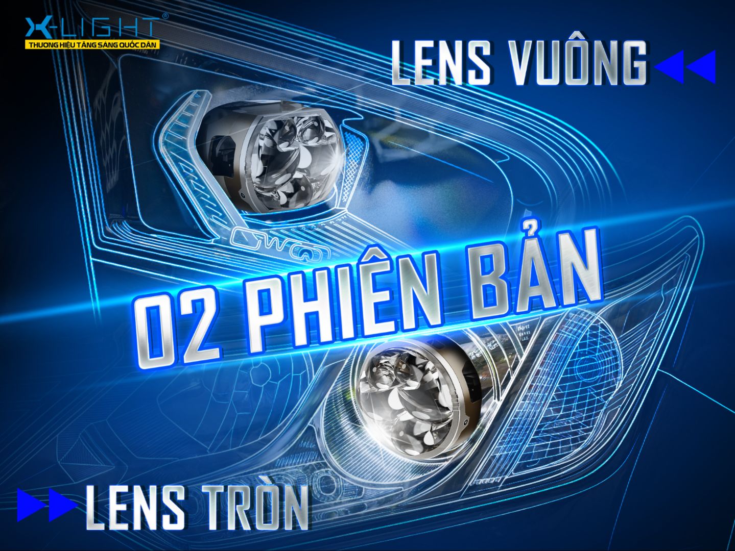 Đèn bi LED X-Light V20LQuantum có 2 phiên bản Tròn / Vuông, tương thích cho nhiều dòng xe.