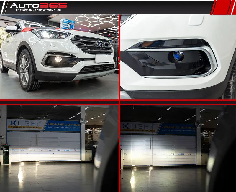 Ngoại quan và vùng sáng đèn gầm F10 Turbo V2 4300K trên Santa Fe 2017