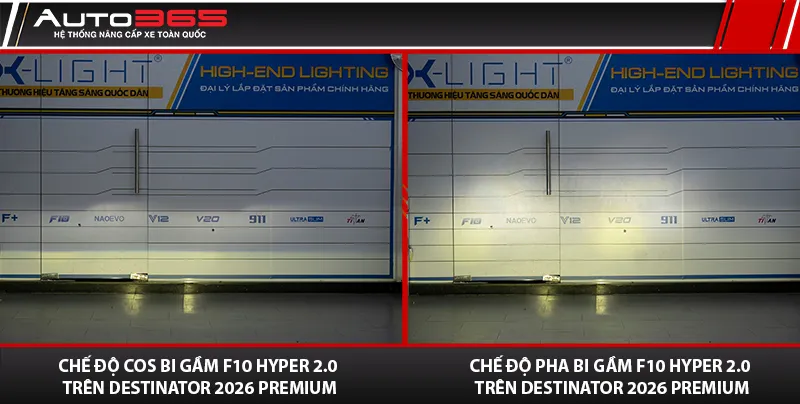 So sánh vùng sáng Cos 4500K và Pha 3000K của F10 Hyper 2.0 trên Destinator