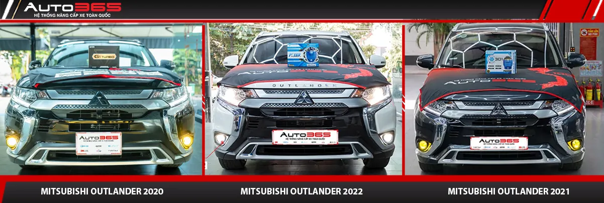 Ba chiếc Mitsubishi Outlander đời 2020, 2022 và 2021 trong ảnh tổng hợp Auto365
