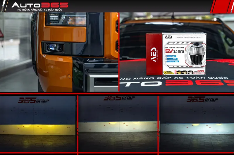 Cụm đèn AES SV 3.0 Max trên Triton và hình ảnh vùng sáng tại Auto365.