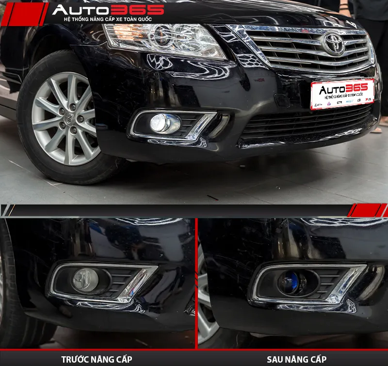 Đèn gầm Toyota Camry 2011 trước và sau nâng cấp.