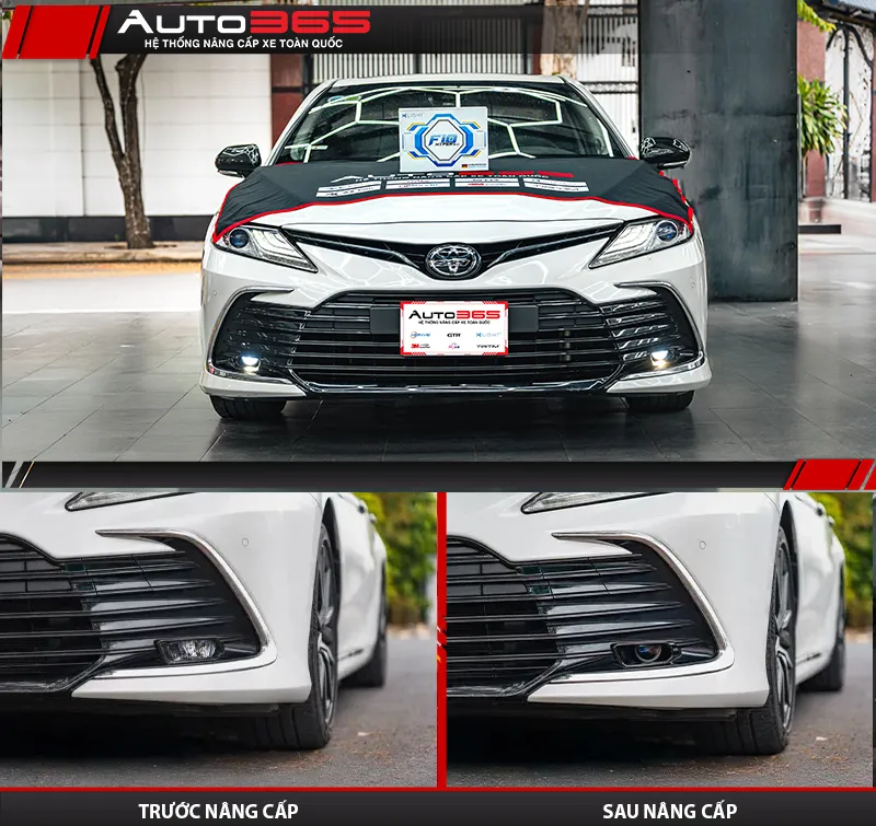 Toyota Camry 2024 2.5HV và khu vực đèn gầm trước, sau nâng cấp.
