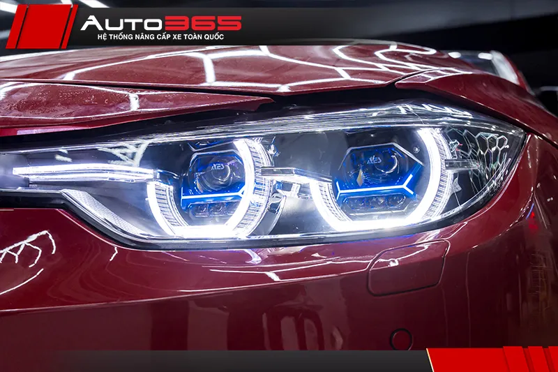 Viền Daylight của bi LED Turbo BM trên cụm đèn BMW 3 F30 2019 sau khi lắp