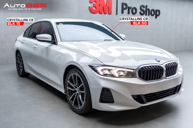Hình 3. BMW 320i màu trắng sau khi hoàn thiện phim 3M Crystalline CR BLK tại Auto365.vn - Trụ Sở Chính