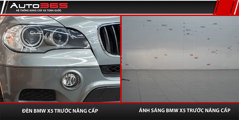 Cụm đèn và vùng sáng BMW X5 trước khi nâng cấp