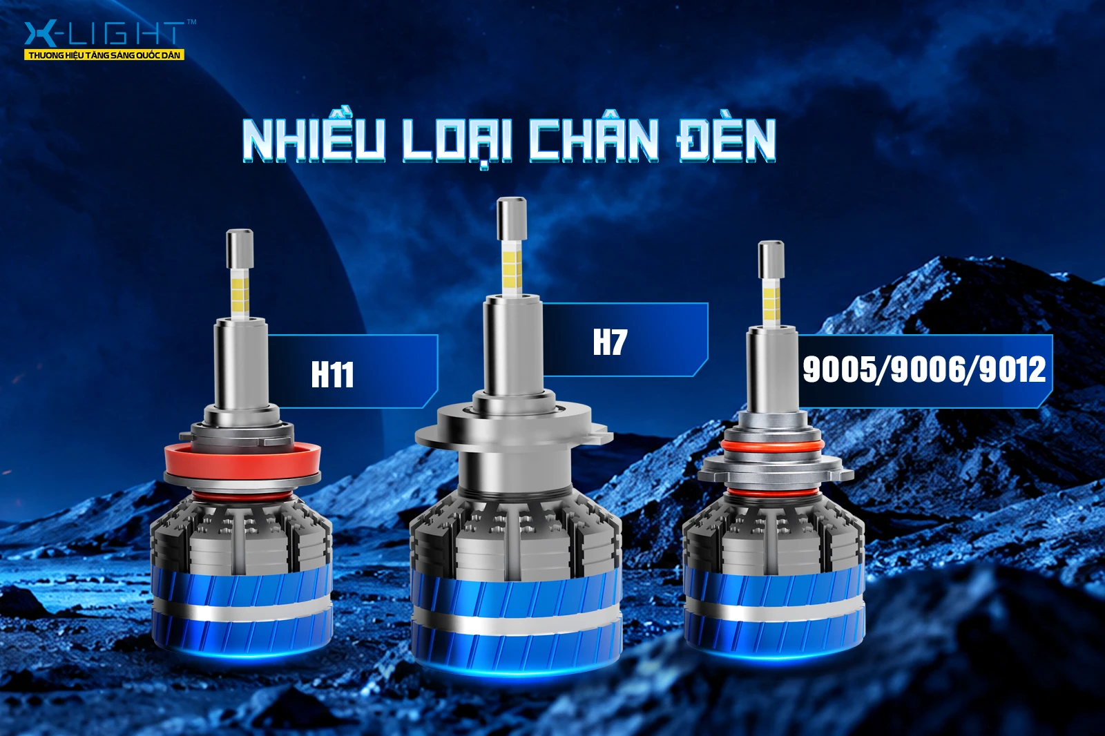 Các loại chân đèn H7, H11 và 9005/9006/9012 của X-Light V12 Hyper 360